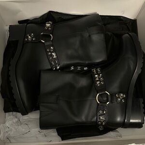 White House Black Market Leather Moto Boots with Studded Straps